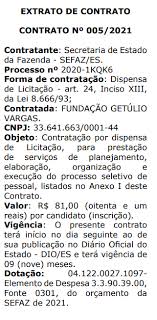Além do concurso do espírito santo, também está sendo realizado o concurso sefaz ce , que oferta 94 vagas para auditor fiscal da receita estadual, com remuneração de r$ 16 mil e jornada de 40 horas semanais. Concurso Sefaz Es Extrato De Contrato Publicado 50 Vagas