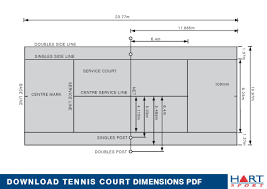 A regulation size tennis court is 78 feet long and 36 feet wide. Tennis Information Hart Sport New Zealand
