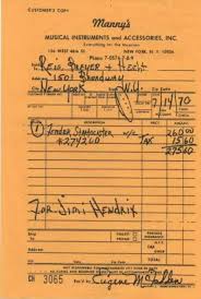receipt for jimi hendrix ndash buying a strat at the best music store on 48th street manny rsquo s jimi hendrix hendrix jimi hendrix experience