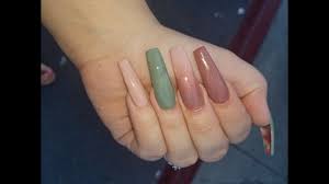 The blue shade used is one of our favorites because it is so vivid and bright. Coffin Acrylic Nails Olive Green Nude Youtube
