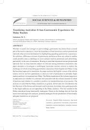 Pdf Translating Australian Urban Gastronomic Experiences For Malay Tourists