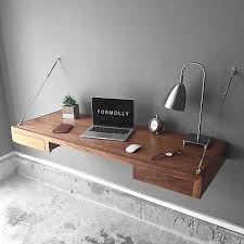 Wall Mounted Floating Desk With Storage Walnut Escritorio Montado En La Pared Decoracion De Oficina En Casa Escritorio De Madera Y Metal