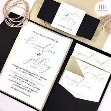 Black And Gold Pocket Wedding Invitations Black Tie Wedding Invitations Elegant Wedding Invitations Gold Foil Modern Calligraphy In 2020 Black Tie Wedding Invitations Pocket Wedding Invitations Black Wedding Invitations