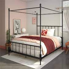 Dhp canopy bed comes in a cute and light pink color theme and the option to add a canopy makes it dhp melita is another upholstered toddler bed that looks classy and beautiful. Dhp Emerson Metal Canopy Bed In Full Size Frame In Black De30059