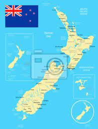 Km²) i południową (151,7 tys. Nowa Zelandia Mapa I Flaga Ilustracji Fototapeta Fototapety Dunedin Hamilton Wellington Myloview Pl