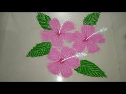 Easy Pink Hibiscus Flower Rangoli For Beginners Free Hand Rangoli Youtube Flower Rangoli Free Hand Rangoli Rangoli Ideas