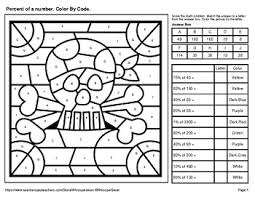 Funny free numbers coloring page to print and color : Percent Of A Number Easy Color By Code Coloring Pages Pirates