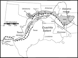 Tectonic Map Of The Ouachita Salient Showing Zones Of Strike Slip Displacement During The Ouachita Orogeny Earthquake Recent Earthquakes Earthquake Zones