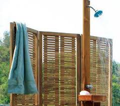 An Outdoor Shower Stall Made Of Teak Outdoor Shower Fixtures Teak Outdoor Outdoor Shower