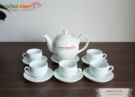 Bộ Ấm Chén Uống Trà Dáng Minh Long - Gốm Sứ Bát Tràng In Logo