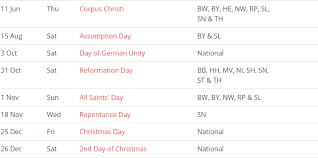 Like sundays, these days are designated by law as days of rest, meaning that banks and shops are often closed. Germany Public Holidays 2020 Germany Holidays 2020