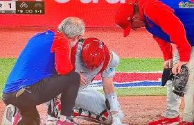 JT Realmuto is leaving the game after being hit in the groin area with a  pitch. He is one tough dude. JT was in a lot of pain.