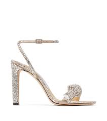 Jimmy Choo Thyra 100 Suede Crystal-embellished Sandals in Metallic | Lyst