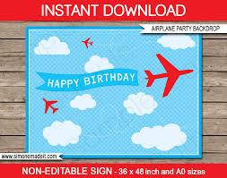 Diy party backdrop ideas custom printed Printable Airplane Party Backdrop Sign Party Decorations