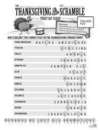 Thanksgiving day is a national holiday celebrated primarily in the united states and canada. Thanksgiving Word Scramble Puzzle Turkey Day Parade Thanksgiving Activities