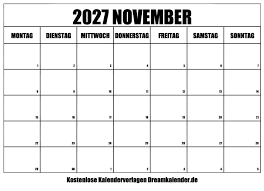 Yearly calendar showing months for the year 2027. Kalender November 2027