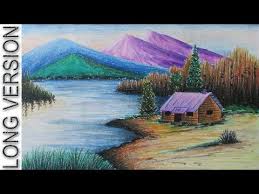 How To Draw A Mountain Landscape With Oil Pastel Long Version Drawing Scenery Oil Pastel Landscape Landscape Drawings
