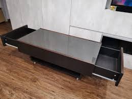Ikea coffee table, black metal/glass. Ikea Coffee Table With Wheels Storage Drawers And Glass Top Furniture Home Living Furniture Tables Sets On Carousell