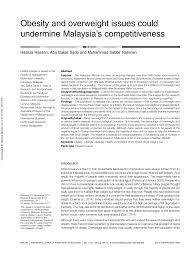 Local journals, nutrition research in malaysia biblography (2011 and 2016), online local theses databases, virtual library databases were also the majority of obesity research among adults in malaysia was cross sectional studies and only a small number of intervention studies, qualitative. Pdf Obesity And Overweight Issues Could Undermine Malaysia S Competitiveness