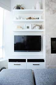 Check spelling or type a new query. Three Floating Shelves Over Wall Mount Tv Transitional Living Room