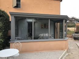 Photo de veranda avec muret. Veranda Aluminium Avec Pan Coupe Sur Muret Aix En Provence Alu Vigouroux