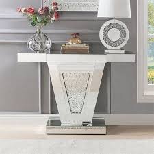 Acme Nysa Console Table In Mirrored And Faux Crystals Walmart Com In 2020 Console Table Mirrored Console Table Entry Decor