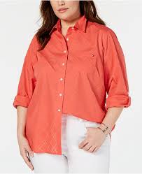 Plus Size Button Front Roll Tab Sleeve Top Created For Macys