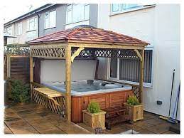 This hot tub gazebo has full privacy screens which are easy to set up and take down again. Hot Tub Gazebo Kits Ideas Designs Pictures