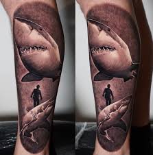 Colored tattoo inks cost way more than the black ink. Calf Tattoo In Black And Grey Realism By Alo Loco London Uk The White Shark Free Diving