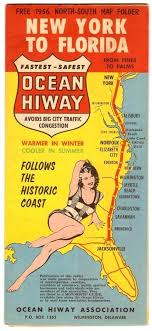 Original 1956 U S Road Map New York To Florida Ocean Highway Florida Road Trip Map Vintage Travel Posters