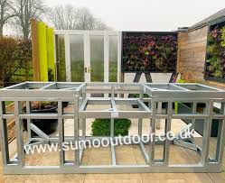 Leveling feet under frames to easily level your outdoor kitchen and keep the frame out of the water. Sumo Outdoor