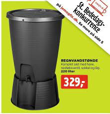 Startsæt til regnvandstønde bestående af nedløbsventil, monteringsstuds og flexslange. Regnvandstonde Tilbud Hos Jem Fix