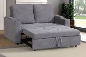 Poundex F6579 Daryl Iii Grey Linen Like Fabric Love Seat Set With Pull Out Sleep Area Chaise Convertible Sofa Sofa Bed Love Seat