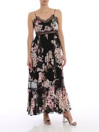 Volant che creano piccole maniche a farfalla, le bretelle sono ad incrocio sulla schiena scoperta. Twinset Peach Flower Print Georgette Long Dress Ù…Ø§Ú©Ø³ÛŒ 191tp27173618