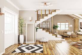 The staircase is constructed from 10mm thick sheet metal. Modern Interior Design Of House Hall Living Room With Staircase Stock Photo Picture And Royalty Free Image Image 108599707