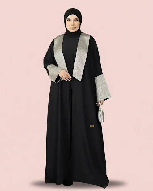 عباية كريب كونكورد سوداء فاخرة بتطعيمات جاكار شامبين محجبات