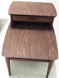 Lane Mid Century Modern 2 Tier Side Table With Drawer Walnut Veneer Finish Ebay Side Table With Drawer Walnut Veneer Side Table