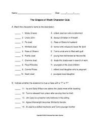 The Grapes Of Wrath Character Quiz With Answer Key Secondary Teacher Quiz With Answers Quiz