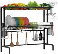 4.5 out of 5 stars. Buy X Cosrack Over The Sink Dish Drying Rack 2 Tier Dish Drainers Storage For Kitchen Counter With Utensil Holder Cup Holder Stainless Steel Black Online In India B086qylznq