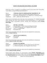 Dengan surat ini saya ingin memberitahu kepada pihak perusahaan bahwa saya tidak dapat bekerja pada 10 januari 2018 dikarenakan kepentingan yang tidak bisa saya tinggalkan. Surat Perjanjian Sewa Mobil Bulanan