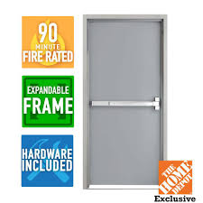 Armor Door 36 In X 84 In Fire Rated Left Hand Unfinished Steel Commercial Door Slab With Panic Bar And Adjustable Frame Gray Glass Pocket Doors Sliding Glass Barn Doors Frosted Glass Interior