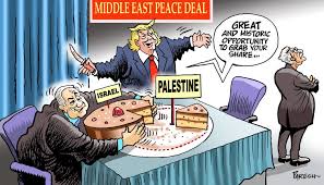 Arab israelis gesture and wave palestinian flags during the funeral of mousa hassouna in the central israeli city of. Middle East Peace According To Trump Cartooning For Peace