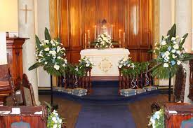 Catholic altar in a church with candles and flowers. Catholic Church Wedding Decorations Altars Inspirations Turskata Banya Wedding