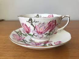 Roslyn Magnolia Tea Cup And Saucer Bone China Pink Flowers Brown Branches Teacup And Saucer Tea Cups Tea Cups Vintage Tea