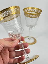 Saint Louse Thistle Gold Crafted Glasses, Saint Louis Gold Plated Crystal  Glass 1950s, Manufacture France, Set of 2 Pieces