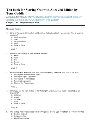 Objects that start with e. Test Bank For Starting Out With Alice 3rd Edition By Tony Gaddis