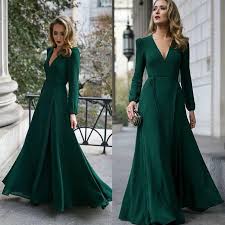 Long Sleeve Prom Dresses Green Deep V Neck Evening Dresses Chiffon Evening Dress Long Cocktail Dresses Formal Dresses In 2020 Prom Dresses Long With Sleeves Green Prom Dress Long Green Prom Dress