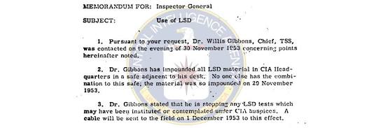 Declassified CIA memo on MKUltra LSD trials, AI-generert
