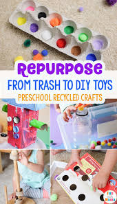 From Trash To Toys Preschool Recycled Crafts Recycled Crafts Kids Preschool Diy Toddler Toys Recycled Toys