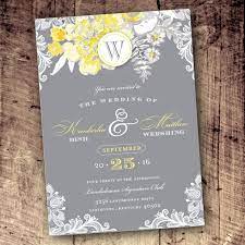 Yellow Gray White Floral Lace Wedding Invitation Design By Designs By Lea Watercolor F Wedding Invitation Design Lace Wedding Invitations Invitation Design